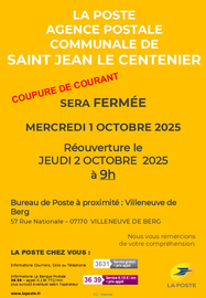 FERMETURE EXCEPTIONNELLE AGENCE POSTALE COMMUNALE