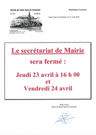 Fermeture exceptionnelle du secrétariat de Mairie
