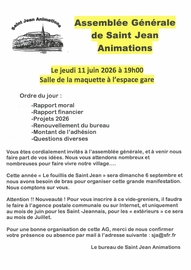Assemblée générale de Saint Jean Animations le jeudi 11 juin 2026