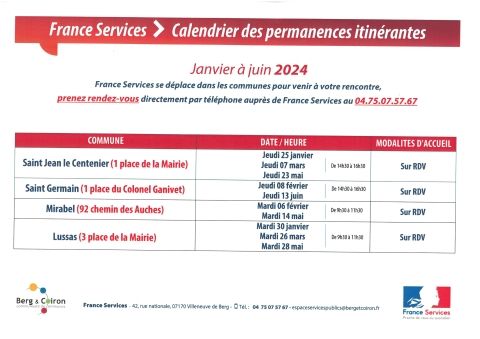 Calendrier France Services 1er semestre 2024