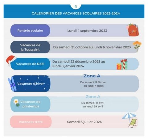 Calendrier vacances scolaires 2023 - 2024