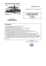 Convocation conseil municipal du Lundi 12 novembre 2025