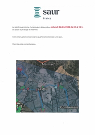 Coupure d'eau Lundi 2/03/2026 de 8 h à 12 h