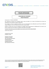 Courrier ENEDIS coupure de courant du 22 décembre 2026