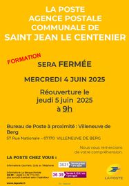 fermeture agence postale saint Jean le Centenier