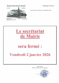 Fermeture exceptionnelle du secrétariat de Mairie