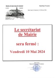 Fermeture du secrétariat de mairie le 10 mai 2024