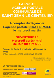 Modification des horaires de l'Agence Postale Communale